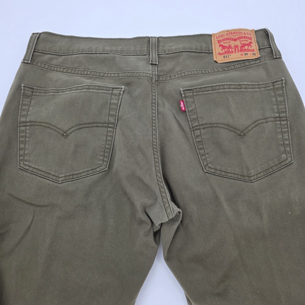 Levi 511 Jeans Mens 36x32 Olive Green Slim Straight All Seasons Tech Denim - Picture 4 of 8